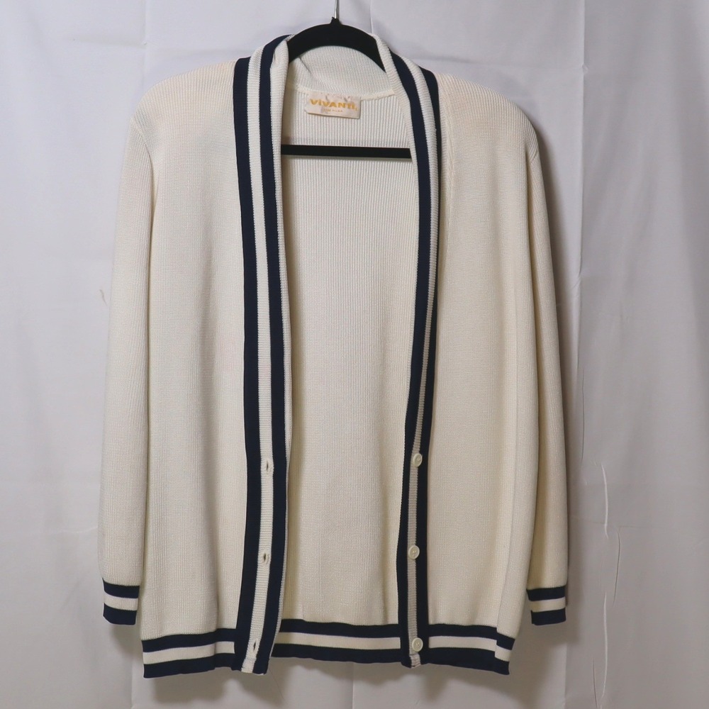 Vivanti Cardigan Sweater L White Womens‎ Vintage Varsity Preppy
